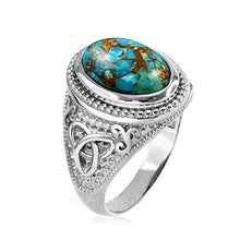 Load image into Gallery viewer, Sterling Silver Celtic Triquetra Blue Copper Turquoise Statement Ring (16)