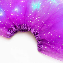 Load image into Gallery viewer, Star Sequins Layered Tutu Skirt with LED Lights, Neon Light Up LED Tutu Mini Skirt Elastic Dress for 3-12 Years Kids Girls