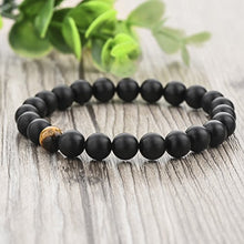 Load image into Gallery viewer, Long Way 2 pcs Black Matte Agate & Tiger Eye Gem Beads 8mm Double Matching Distance Bracelets 7.5" Z & 7.9"