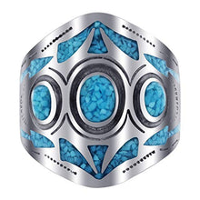 Load image into Gallery viewer, Men's Turquoise Gemstone Inlay Mosaic Design Sterling Silver Ring Size 11
