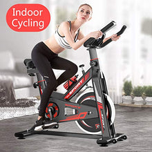 Load image into Gallery viewer, Indoor Cycling Bike Stationary, Quiet Smooth Belt Drive System Flywheel Exercise Bike with Heart Rate, LCD Monitor, Adjustable Seat and Handlebars & Base for Home Workout (Black)