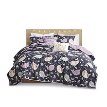 Load image into Gallery viewer, Urban Habitat Kids Magical Narwhals Reversible 100% Cotton Quilt, Novel Animal Print Modern All Season Down Alternative Bed Set for Kids, Decorative Pillows, Twin(68"x88"), Purple Multi 4 Piece