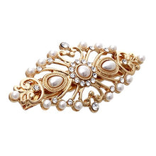 Load image into Gallery viewer, Rosemarie Collections Women's Antique Headpiece Faux Pearl and Glass Crystal Hair Clip (Gold)