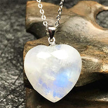 Load image into Gallery viewer, Top Natural Rainbow Moonstone Crystal Pendant Necklace, Heart Moonstone Jewelry For Woman Man 18x8mm Beads Sterling Silver Chains Oval Stone AAAAA