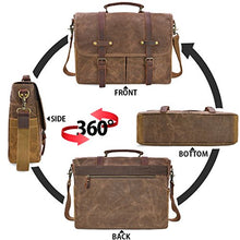Load image into Gallery viewer, Mens Messenger Bag 15.6 Inch Waterproof Vintage Genuine Leather Waxed Canvas Briefcase Large Satchel Shoulder Bag Rugged Leather Computer Laptop Bag, Brown
