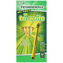 Load image into Gallery viewer, TICONDEROGA My First Tri-Write Pencils with Eraser, Primary Size Wood-Cased #2 HB Soft, Yellow, 36-Pack (13082)