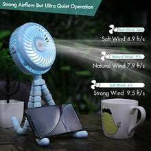 Load image into Gallery viewer, Amacool Battery Operated Stroller Fan Flexible Tripod Clip On Fan with 3 Speeds and Rotatable Handheld Personal Fan for Car Seat Crib Bike Treadmill (Blue)