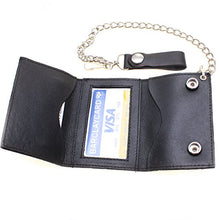Load image into Gallery viewer, Genuine Leather Farvahar Biker Chain Black Wallet Cardholder Keychain (Black)