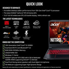 Load image into Gallery viewer, Acer Nitro 5 AN515-55-53E5 Gaming Laptop | Intel Core i5-10300H | NVIDIA GeForce RTX 3050 Laptop GPU | 15.6" FHD 144Hz IPS Display | 8GB DDR4 | 256GB NVMe SSD | Intel Wi-Fi 6 | Backlit Keyboard