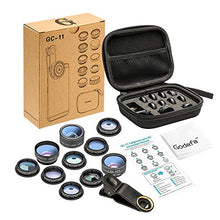 Load image into Gallery viewer, 11 in 1 Cell Phone Camera Lens Kit Wide Angle Lens & Macro Lens+Fisheye Lens+Telephoto Lens+CPL/Flow/Radial/Star/Soft Filter+Kaleidoscope Lens Compatible for iPhone Samsung Sony and Most of Smartphone