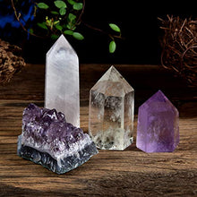 Load image into Gallery viewer, Healing Small Size Natural Crystal Wands | 1-2" Amethyst Crystal, Clear Quartz Crystal Wand & Rose Quartz Crystal Points&Deep Amethyst Cluster | 6 Faceted Reiki Chakra Meditation Therapy (Set of 4)