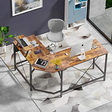 Load image into Gallery viewer, Cubiker Modern L-Shaped Computer Office Desk, Corner Gaming Desk with Monitor Stand, Home Study Writing Table Workstation for Small Spaces, Rustic