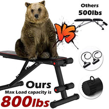Load image into Gallery viewer, MCNBLK Adjustable Weight Bench 800lbs Capacity, Incline Decline Weight Lifting Workout Bench Home Gym, Multi-Position Utility Bench for Full Body Workout, Folding Dumbbells Bench with Elastic Ropes