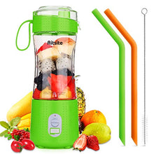 Load image into Gallery viewer, Aitsite Portable Blender, Personal Mixer Fruit Rechargeable USB with 2 Straws, Mini Blender for Smoothie, Fruit Juice, Milk Shakes 380ml, Six 3D Blades for Great Mixing (Green)