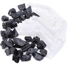 Load image into Gallery viewer, Dancing Bear Black Tourmaline & Selenite Combo Pack (1 LB Each) Bulk Rough Raw Natural Stones for Good Vibes, EMF & Radiation Protection, Healing Crystals, Info Cards, Cleansing Energy, Made in USA