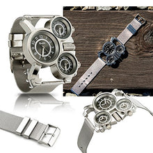 Load image into Gallery viewer, Oct17 Men's Military Quartz Analog Wrist Watch Stainless-Steel Metal Mesh Clock Strap Durable Sub Dials Multi Time Zone Chronograph for Man Oversize Gunmetal