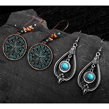 Load image into Gallery viewer, SUNNYOUTH 8 Pairs Vintage Statement Drop Dangle Earrings Bohemian National Style Hollow Water Drop Heart Shaped Alloy Long Boho Dangle Earrings for Women Girls