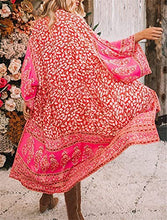 Load image into Gallery viewer, Kimono Cardigan for Women Summer Floral Cover Ups Open Front Chiffon Loose Casual Red 3X-Large