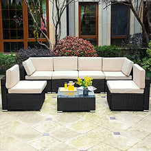 Load image into Gallery viewer, YITAHOME 7 Pieces Outdoor Conversation Set Patio Sectional Sofa PE Rattan Wicker Furniture Set Backyard Couch with Table & Cushions for Porch Lawn Garden (Black)