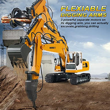 Load image into Gallery viewer, DOUBLE E Remote Control Truck RC Excavator Toy 17 Channel 3 in 1 Claw Drill Metal Shovel Real Hydraulic Electric RC Construction Vehicle with Working Lights