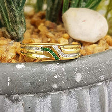 Load image into Gallery viewer, Dazzlingrock Collection 14K Round Cut Emerald & White Diamond Mens Channel Set Fashion Wedding Band, Yellow Gold, Size 10