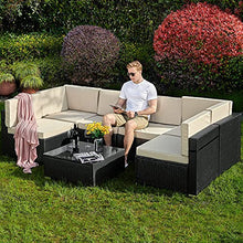 Load image into Gallery viewer, YITAHOME 7 Pieces Outdoor Conversation Set Patio Sectional Sofa PE Rattan Wicker Furniture Set Backyard Couch with Table & Cushions for Porch Lawn Garden (Black)