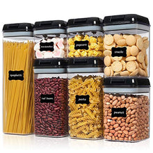 Load image into Gallery viewer, Airtight Food Storage Containers, Vtopmart 7 Pieces BPA Free Plastic Cereal Containers with Easy Lock Lids, for Kitchen Pantry Organization and Storage, Include 24 Labels,Black