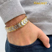 Load image into Gallery viewer, MagnetRX® Ultra Strength Magnetic Bracelet - Arthritis Pain Relief & Carpal Tunnel Relief Magnetic Therapy Bracelets for Men - Adjustable with Sizing Tool (Silver & Gold)