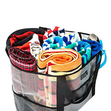 Load image into Gallery viewer, SoHo, Mesh Beach Bag - Toy Tote Bag - Large Lightweight Market, Grocery & Picnic Tote with Oversized Pockets (Black/White)