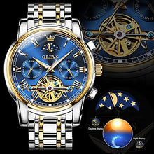 Load image into Gallery viewer, OLEVS Couple Automatic Watches for Men and Women His and Hers Watch Set Gifts Mechanical Self-Winding Tourbillon Big Face Dress Wrist Watch with Day Date Calendar Blue