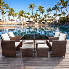 Load image into Gallery viewer, Devoko 9 Pieces Patio Dining Sets Outdoor Space Saving Rattan Chairs with Glass Table Patio Furniture Sets Cushioned Seating and Back Sectional Conversation Set (Beige)