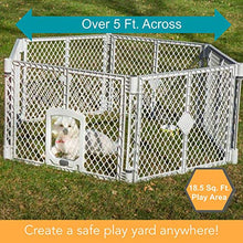 Load image into Gallery viewer, North States Mypet 18.5 Sq.'. Petyard Passage: 6 panel pet enclosure with lockable pet door. Freestanding. 18.5 sq. ft. (26" tall, Light Gray)
