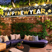 Load image into Gallery viewer, Xtralarge, Happy New Year Banner 2023 - 120x20 Inch | Happy New Years Yard Banner, Nye Decorations 2023 | Happy New Year Yard Sign | Happy New Year Decorations 2023, New Years Eve Party Supplies 2023