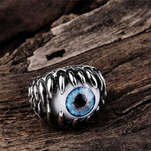 Load image into Gallery viewer, Ginger Lyne Collection Stainless Steel Blue Evil Eye Eyeball Ring Mens Womens Biker Punk