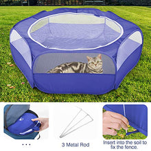 Load image into Gallery viewer, Pawaboo Small Animals Playpen, Waterproof Small Pet Cage Tent with Zippered Cover, Portable Outdoor Yard Fence with 3 Metal Rod for Kitten/Puppy/Guinea Pig/Rabbits/Hamster/Chinchillas, Indigo