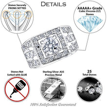 Load image into Gallery viewer, Men's Sterling Silver .925 Ring with White Round Cubic Zirconia Center Stone Surrounded by White Cubic Zirconia (CZ) Stones (12)