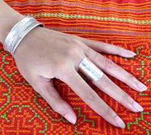 Load image into Gallery viewer, Hammered Shiny Handmade Sterling Silver Large Long Boho Statement Ring, Wide Band Wrap Adjustable to Sizes 6-12,Also as Thumb Ring, Gift for Her