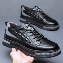 Load image into Gallery viewer, Men's Crocodile Pattern Waterproof Cowhide Shoes,Height Lifting Non-Slip Casual Softsole Oxford Fashion Leather Lace-Up Sneaker (Black,11.5,Men)