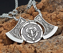 Load image into Gallery viewer, GuoShuang Men Viking Nordic Odin's Wolf and Raven Rune Pendant Necklace