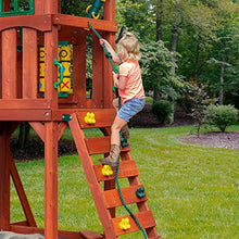 Load image into Gallery viewer, Gorilla Playsets 01-1057 Playmaker Deluxe Wooden Swing Set with Vinyl Canopy Roof, Dual Wave Slides, and Rock Climbing Wall, Redwood Stained Cedar (Amazon Exclusive)
