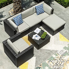 Load image into Gallery viewer, YITAHOME 6 Pieces Outdoor Conversation Set Patio Furniture Manual Weaving Wicker Outside Sectional Sofa PE Rattan Couch with Ottoman, Table and Cushions for Porch Lawn Garden Backyard, Black
