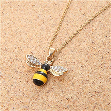 Load image into Gallery viewer, Tiny Cute Gold Bee Pendant Necklace and Earrings Jewelry Set, ALUOR Fashion Charm Crystal Rhinestone Enamel Honeybee Bumble Bee Pendant Jewelry Women Girl Gifts (Yellow)