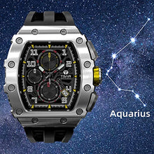 Load image into Gallery viewer, TSAR BOMBA Luxury Mens Watches Square Analog 50M Waterproof Tonneau Chronograph Replica Unique Cool Sport Watch for Men Premium Menās Silver Wrist Watch Quartz Stylish Design with Silicone Strap