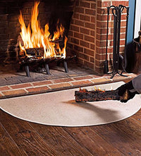 Load image into Gallery viewer, Fire Retardant Fiberglass Half Round Hearth Fireplace Area Rug Polyester Trim Non Slip Mat Low Profile Protects Floors from Sparks Embers Logs 27 W x 48 L Tan