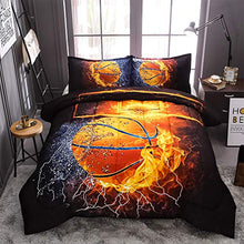Load image into Gallery viewer, JQinHome Full 3-Piece Basketball and Fire Comforter Sets - Sports Themed - All-Season Down Alternative Quilted Duvet - Reversible Design - Includes 1 Comforter, 2 Pillow Shams