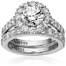 Load image into Gallery viewer, Platinum-Plated Sterling Silver Flower Halo Ring set with Swarovski Zirconia (2.9 cttw), Size 6