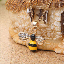 Load image into Gallery viewer, Tiny Cute Gold Bee Pendant Necklace and Earrings Jewelry Set, ALUOR Fashion Charm Crystal Rhinestone Enamel Honeybee Bumble Bee Pendant Jewelry Women Girl Gifts (Yellow)