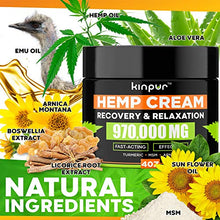 Load image into Gallery viewer, Natural Hemp Cream with MSM, Arnica, Emu Oil, Aloe Vera, Turmeric - Effective Discomfort Elimination for Joints, Hips, Back, Neck, Knees, Elbows, Fingers - Maximum Potency Hemp Oil Extract Gel, 4 oz
