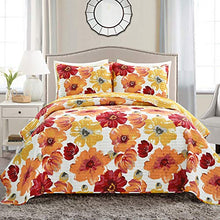 Load image into Gallery viewer, Lush Decor 16T005051 Leah Quilt Floral 3 Piece Reversible, King, Red & Orange