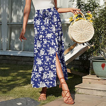 Load image into Gallery viewer, Women Summer Casual Loose Fit Vintage High Waist Printing Floral Maxi Skirt (Blue,XL)